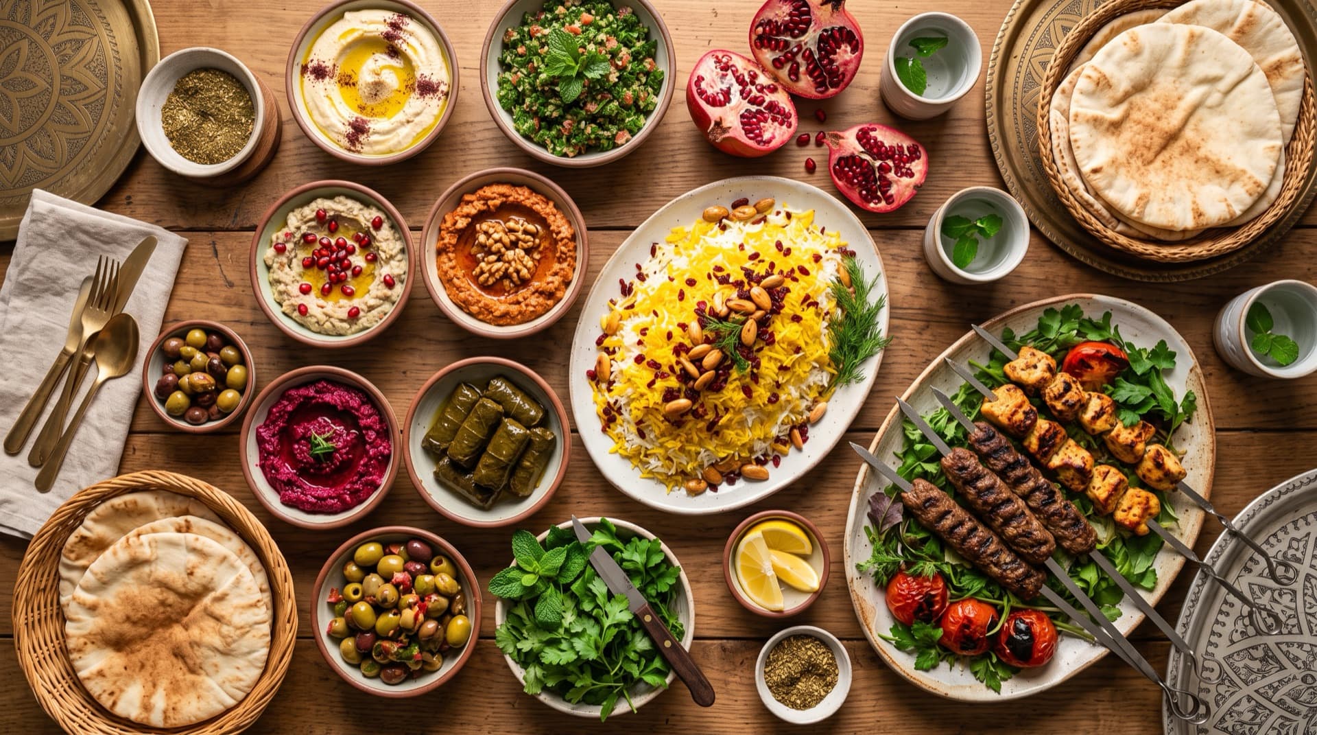 سفرة عامرة بأطباق عربية متنوعة
